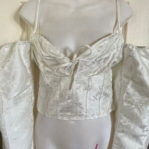 NWT Lulus Romantic Expression Ivory Jacquard Off-the-Shoulder Bustier Top
